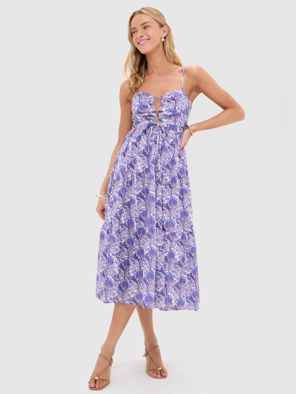 Hyacinth House Purple Multi Floral Corinne Cut-Out Midi Dress Tuckernuck S